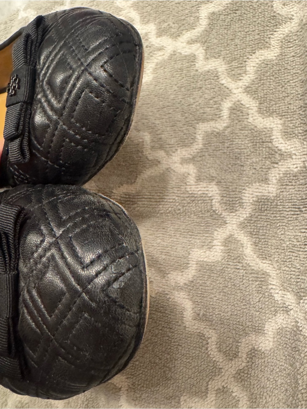 Tory Burch Black Quilted Leather Ballet Flat with Logo Bow - Picture 6 of 7